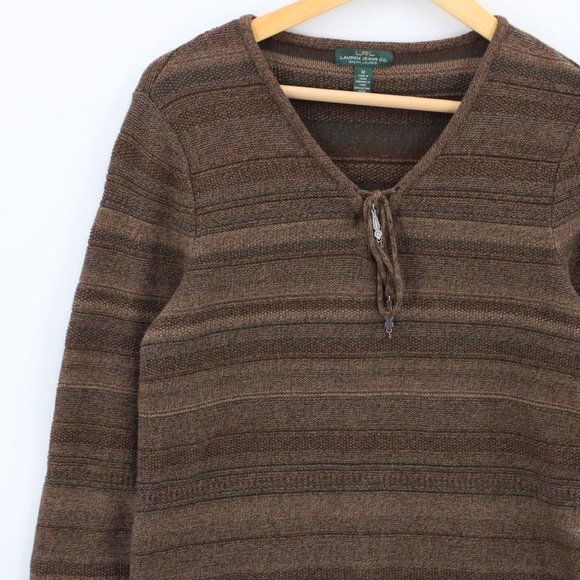 LRL Lauren Jeans Co. Sweater Womens Brown Pullover Long Sleeve Knit Size Medium - Picture 3 of 10
